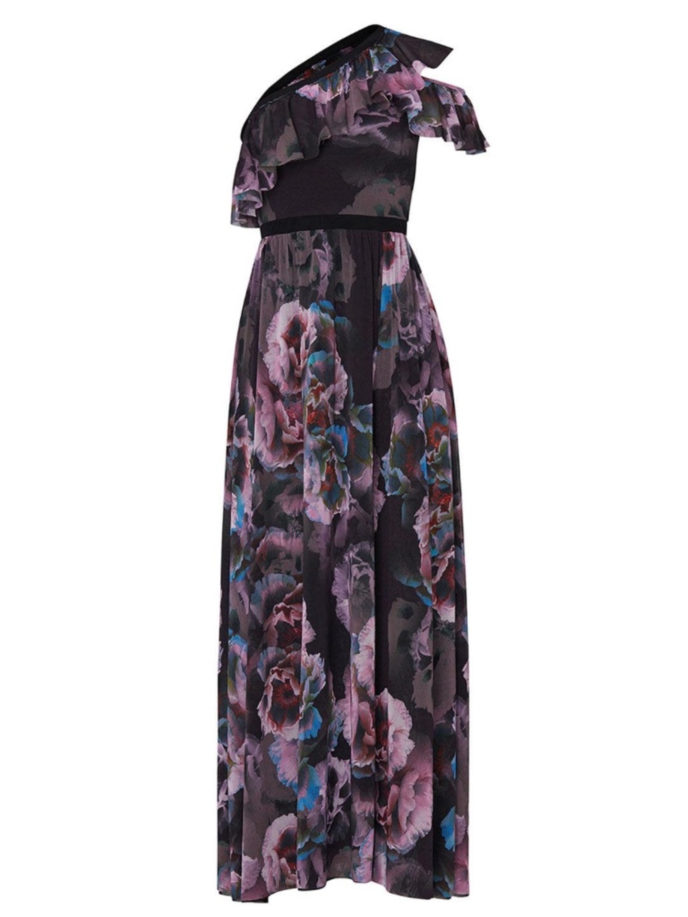FUZZI Purple Tulle Floral One Shoulder Gown Maxi Dress Size XS